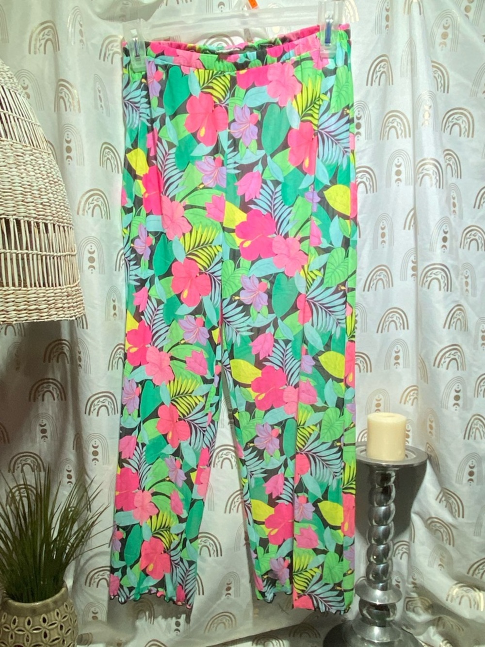 Tropical Floral Wide-Leg Lounge Pants - Bright Multi